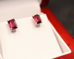 Fashion Jewlery New Rhodolite crystal Earrings “Red” Emerald cut 14k
