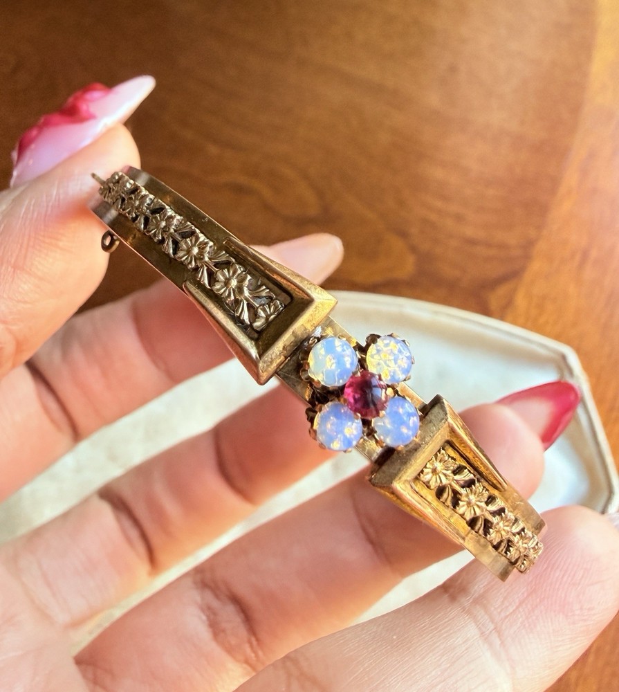 Antique Goldfilled Opaline Glass Ornate Floral Bracelet
