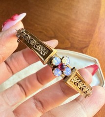 Antique Goldfilled Opaline Glass Ornate Floral Bracelet