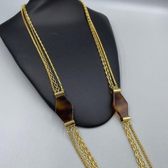 Lanvin Paris Vintage Long Necklace Multi Strand Chain Gold Tone L-105cm