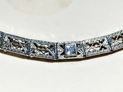 Antique Art Deco 14k White Gold Filigree Bracelet Diamond Sapphire 7 3/8” 6.5grs
