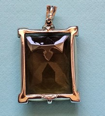 Vintage Mid-Century Rectangular Faceted Glass Pendant Gold Tone Frame 2 Inch