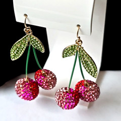 Fashion Dangle Colorful Glass Rhinestones Cherries Hook Earrings