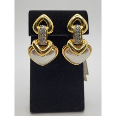 Vintage NOS Vogue Bijoux Heart Clip On Earrings Faux Pearl Crystal Estate Italy