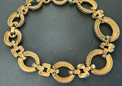 Vintage Givenchy Necklace Oval Link Rhinestone & Color Cabochon Gold Tone READ