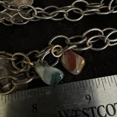 Vintage Silver Tone Chain Charm Necklace With Gemstones