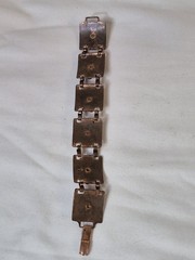 Copper Glitter Confetti Cream Lucite Acrylic Metal Link Panel Bracelet Vintage
