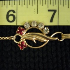 Womens Vintage Necklace Choker 16″ Gold Tone Red/Clear Rhinestone Stamp G.F 12K