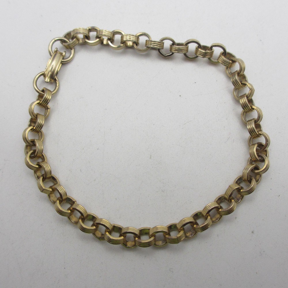 Vintage Rolo Chain Bracelet Ridged Gold Tone