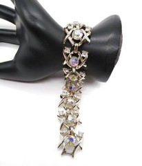 Vintage Coro Clear & AB Rhinestone Gold Tone Bracelet