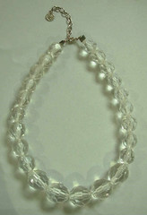GRAZIANO LUCITE BEAD NECKLACE ~ LARGE FACETED CLEAR BEADS ~ 23″