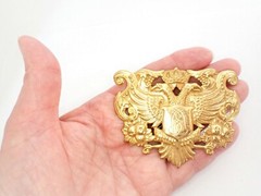 Vintage Miriam Haskell Russian Gold Brooch Crest Coat Of Arms Eagle Phoenix