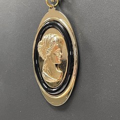 Vintage AVON Gold Tone Greek Cameo & MONET Gold Tone Chain Necklace 1970s – 16″