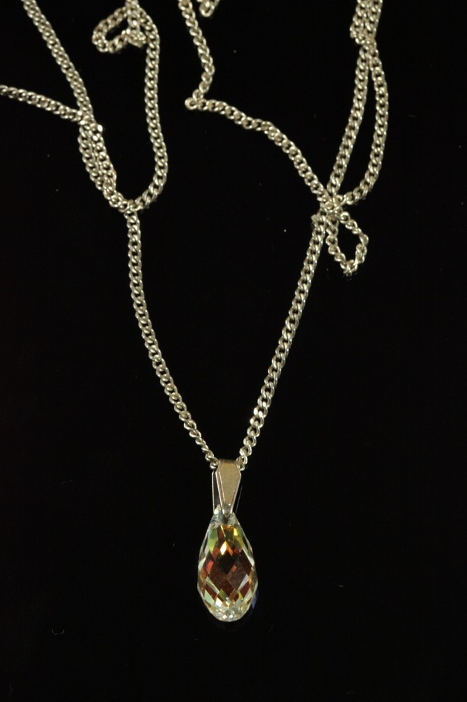 Vintage OLD Soviet Russia Sterling Silver shain Crystal Pendant D595