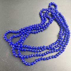 Cobalt Blue Faceted Glass Hand Knotted 60 Inch Long Rope Necklace Vintage 1960s