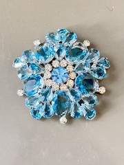 Vintage Verified JULIANA Clamper Bracelet Brooch Earrings Blue Givre Glass