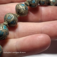 vintage Bead Tibetan Turquoise Inlay Silver Graduated 16″ Choker Necklace