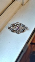 Art Deco Amethyst & Sterling Silver Vintage Brooch, Marcasites, ANtique Style