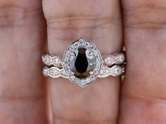 1.25Ct Black Oval & lab Created Diamond Engagement Wedding Ring Set 925 Silver