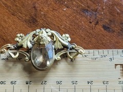Art Nouveau Female Face Yellow Stone Alloy Pin Brooch READ