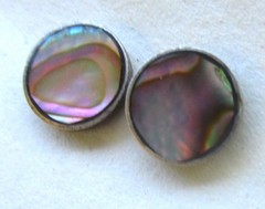 Sterling Stud Earrings Vintage Abalone Circular Southwest Style Iridescent .25″