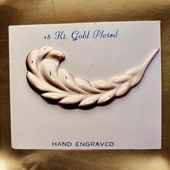 Feather Brooch NOS 18Kt Gold Plated Hand Engraved Mid Century Pin