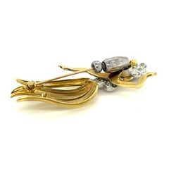 18k Two-Tone Gold Vintage Hula Dancer Brooch w/ Irradiated Diamond