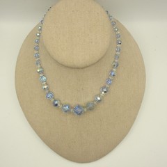 Vintage AB Necklace Glass Blue Choker Collar 15 Inch