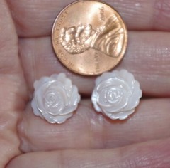 Carved Pink Rose Flower Conche Shell Mother of Pearl Fancy Stud Earrings 14k GF