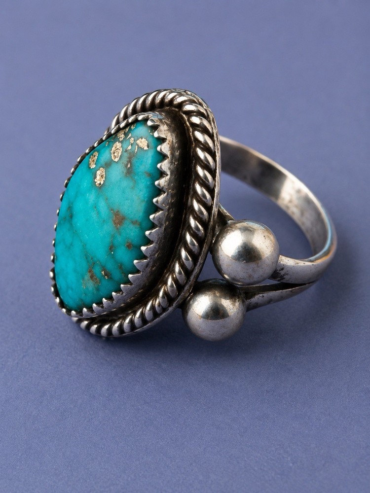 Antique 1920s Navajo .925 Sterling Silver Natural Turquoise Native American Ring