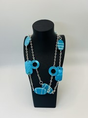 Vintage Blue Lucite Chain Necklace Mod Geometric Statement