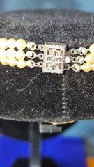 Circa 1950 NOS Marvella 3-Str Faux Pearl Necklace ,Original Tag,Box,Sterlinig