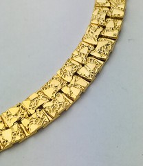 Vintage High Polish Gold Diamond Cut Nugget Link Necklace 20”