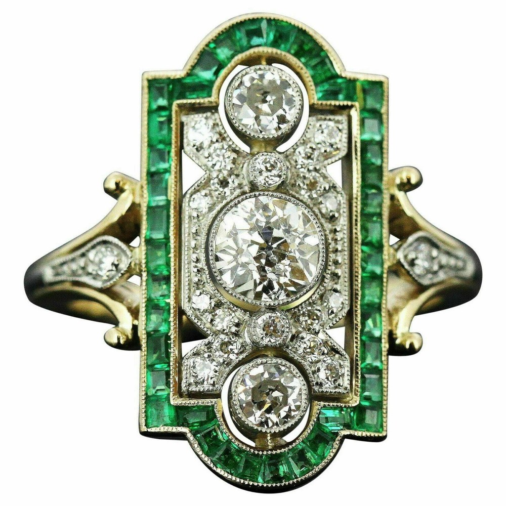 Art Deco 3CT Lab-Created Diamond Three-Stone Wedding 14K Yellow Gold Finish Ring