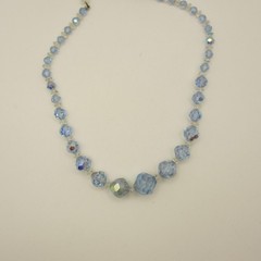 Vintage AB Necklace Glass Blue Choker Collar 15 Inch