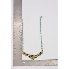 Vintage Floral Aqua Turquoise Beaded Collar Choker Necklace Gold Tone 60s Bin3D