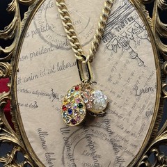 CUSTOM Vintage Charm Holder Necklace, Rhinestones, Paisley, Thermoset Confetti