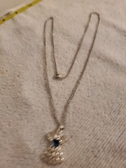 Vintage Costume Necklace w/ Angel Pendant, Teal Heart (12.5 in. Chain)