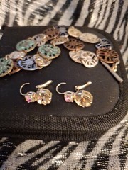 Vintage Multicolor Metal Charm Bracelet, And Earrings