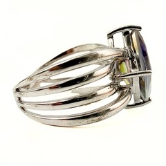 Contemporary Marked Sterling Silver Lozenge Cut Mystic Topaz Ring Sz 10