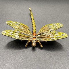 Vintage Erwin Pearl Enamel Dragonfly Brooch Gold Tone