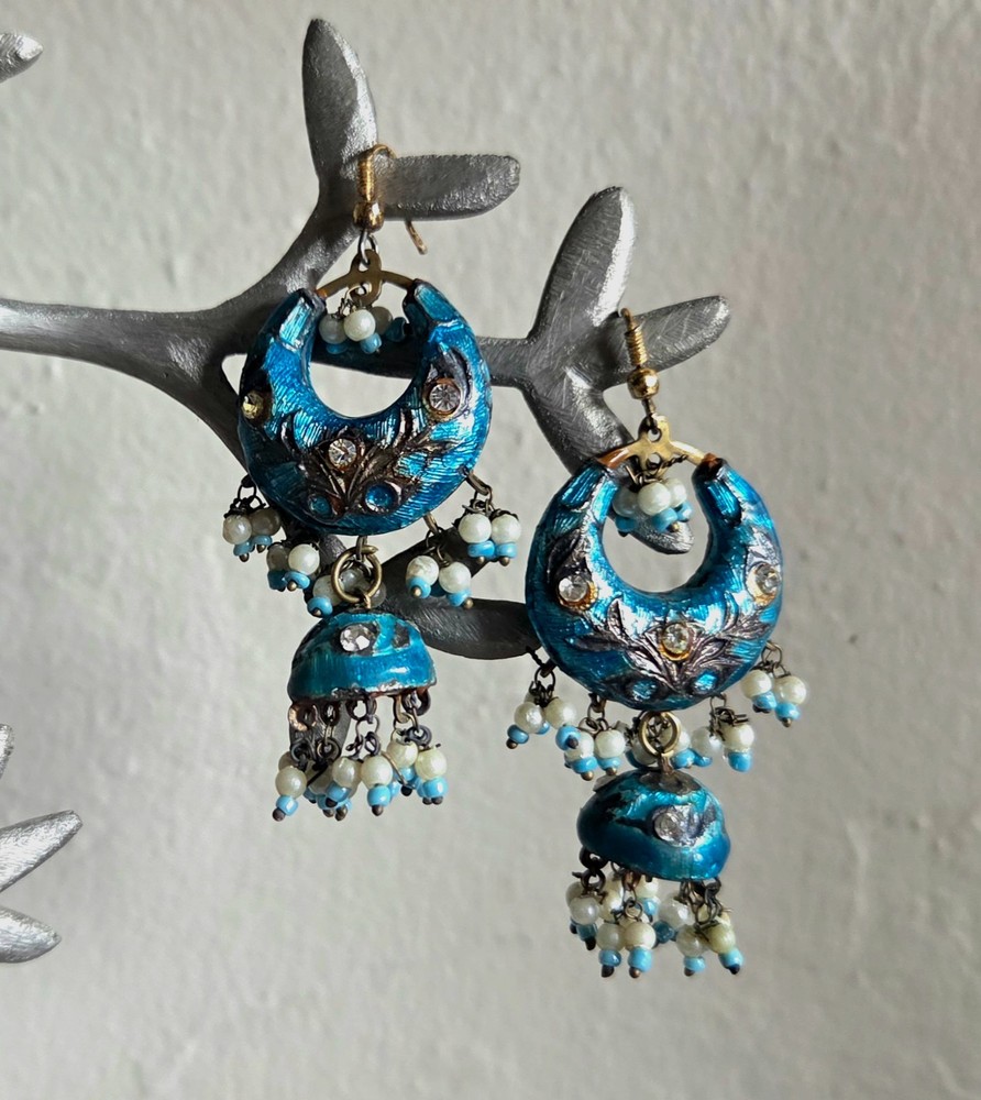 Vintage Handmade Lakh Dangling Earrings – India – Sky Blue 💙✨