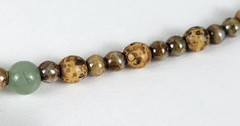 Vintage Gemstone & Agate Beaded Necklace With Carved Floral Bird Pendant 15.5 In