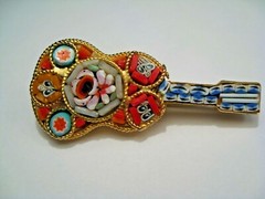 Vintage Miero Mosaic Guitar Brooch-Flower Design. Not Marked. 45mm. #43