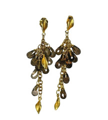 Vintage Italian Solid 14k Yellow Gold Smoky Quartz topaz Briolite Drop Earrings
