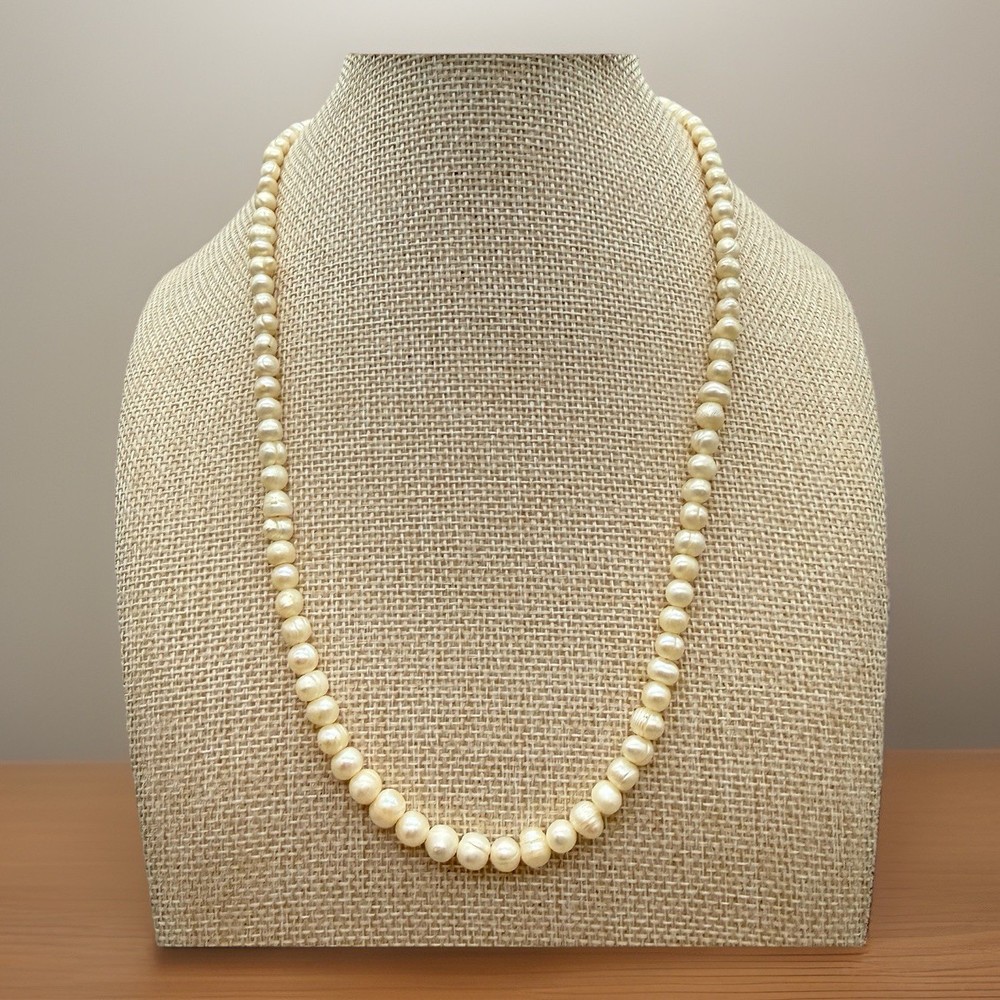 Vintage Cultured Freshwater Pearl Necklace 20” 5.7mm Push Button Clasp Strand
