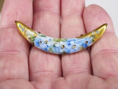 Antique hand painted porcelain brooch jewelry pin lot blue flower C clasp 2 1/4″