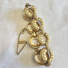 Vintage MONET BRACELET Textured Gold Circle Link Statement Cuff MCM