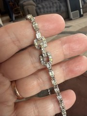 Vintage Baguette Necklace Jeweled Choker Crystal Rhinestone 16.5” Silver Tone