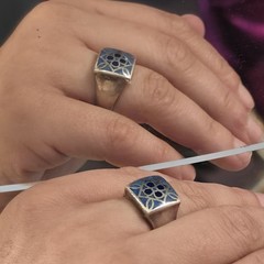 Vintage 925 Serling Silver RIng Square Bezel Blue Lapis Lazuli Geometric Pattern